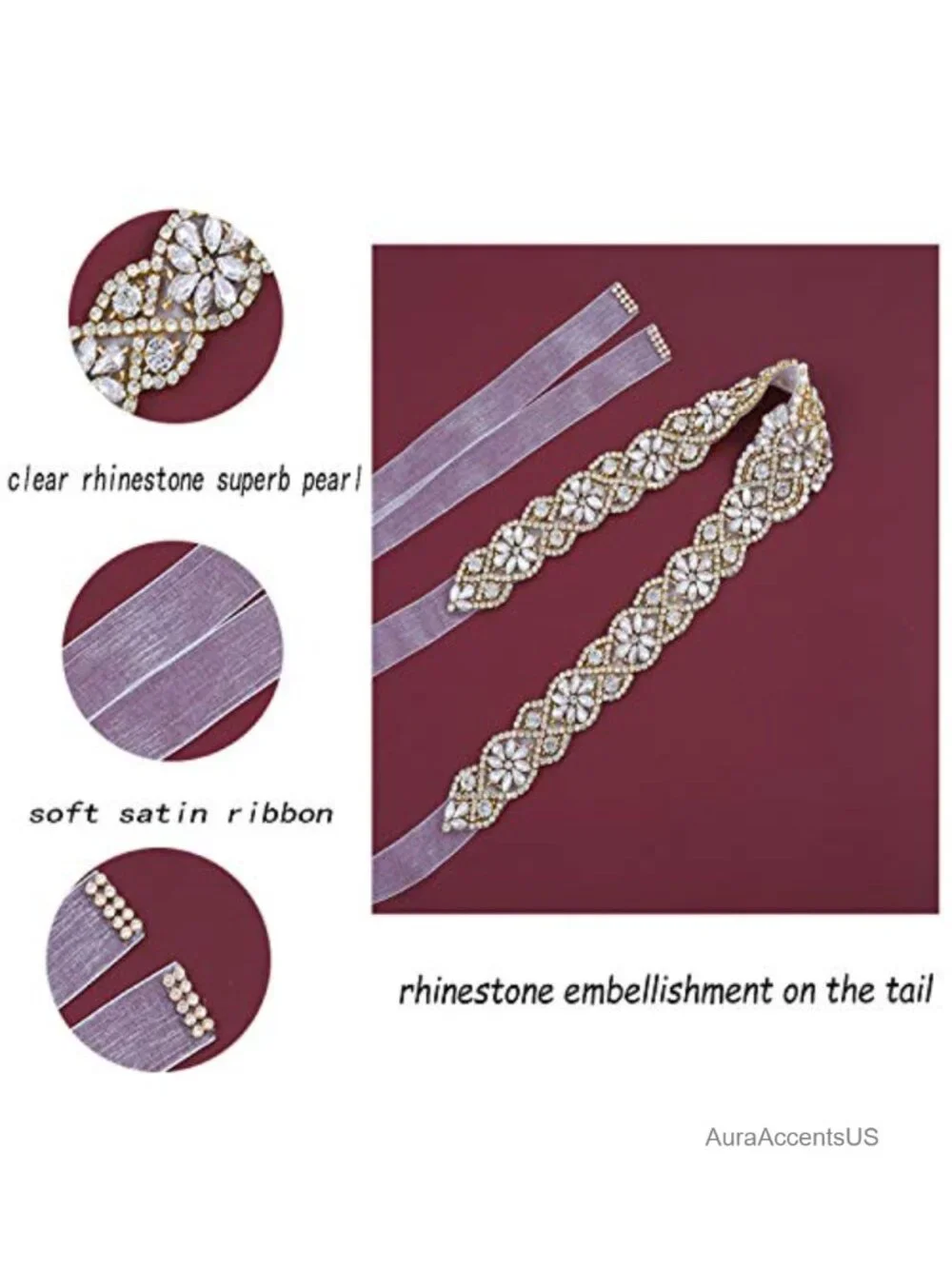 Rhinestone Beaded Bridal Belt Sash for Wedding Gown Organza Plus Size